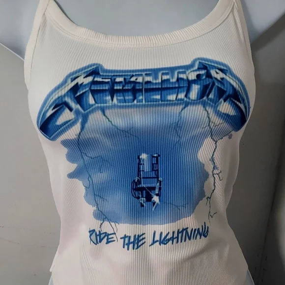 Metallica ride the lightning shirt cropped tank top vintage logo Metallica tank - Picture 3 of 4